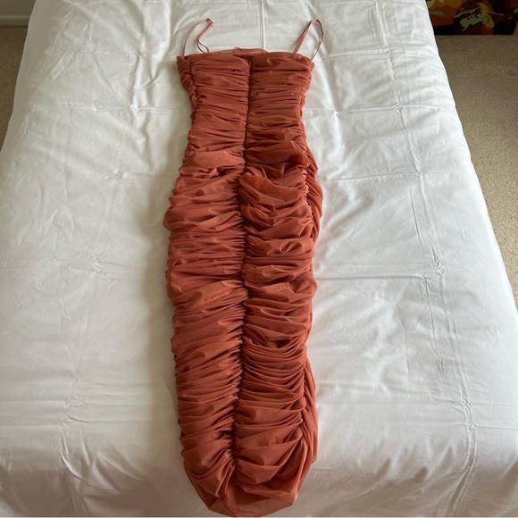 House of CB Sirene Antique Rose Gathered Organza Mesh Midi Dress - Picture 8 of 8